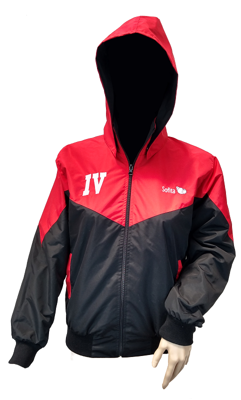 chaqueta roja negra